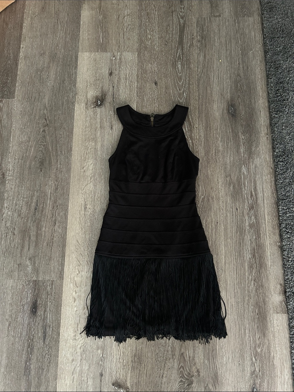 Boston Proper Black Sleeveless Fringe Hem Mini Dress